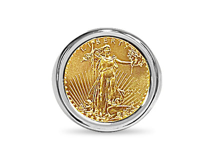Handmade Solid Gold Fancy Coin Ring , 1/4oz Coin ,
