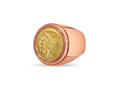 Handmade Solid Gold Fancy Coin Ring , Indian Head Coin ,