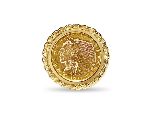 Handmade Solid Gold Fancy Coin Ring , Indian Head Coin ,