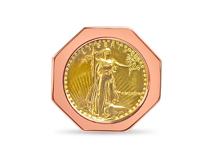 Handmade Solid Gold Fancy Coin Ring , 1/4oz Coin ,
