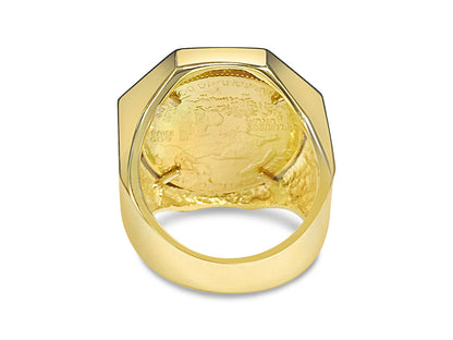 Handmade Solid Gold Fancy Coin Ring , 1/4oz Coin ,