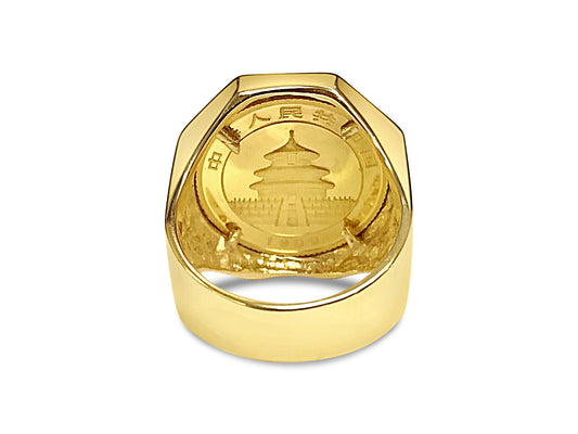 Handmade Solid Gold Fancy Coin Ring , Chinese Panda Bear Coin ,