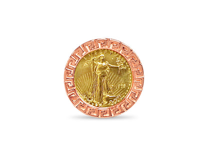 Handmade Solid Gold Greek Key Frame Coin Ring , 1/10oz Coin ,