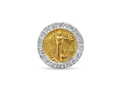 Handmade Solid Gold Greek Key Frame Coin Ring , 1/10oz Coin ,