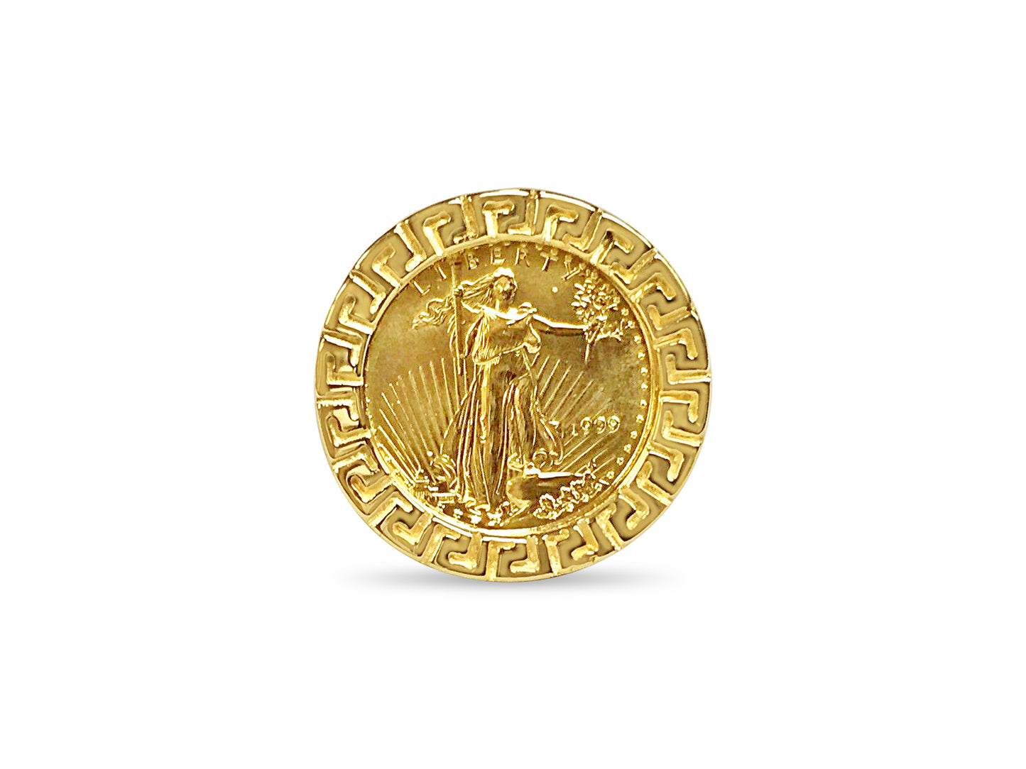 Handmade Solid Gold Greek Key Frame Coin Ring , 1/10oz Coin ,
