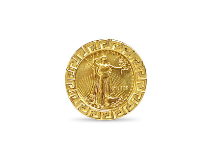 Handmade Solid Gold Greek Key Frame Coin Ring , 1/10oz Coin ,