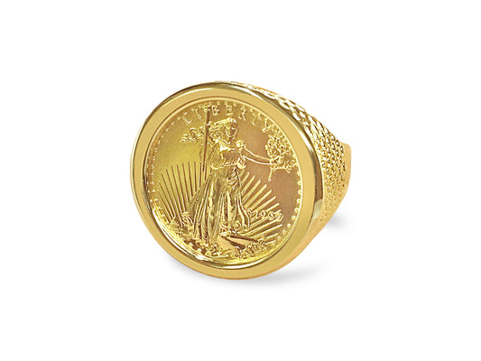 Handmade Solid Gold Fancy Coin Ring , 1/4oz Coin ,
