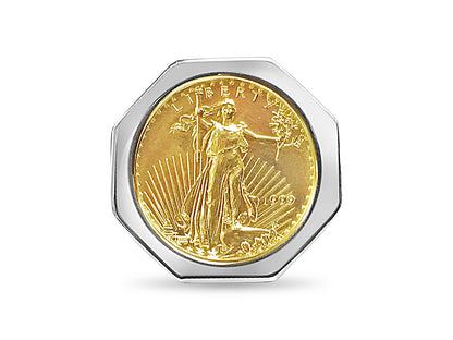 Handmade Solid Gold Fancy Coin Ring , 1/4oz Coin ,