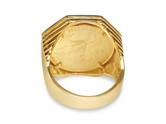 Handmade Solid Gold Fancy Coin Ring , 1/4oz Coin ,