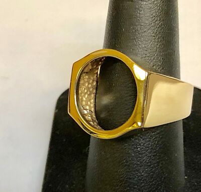 Handmade Solid Gold Fancy Coin Ring , 1/10oz Coin ,