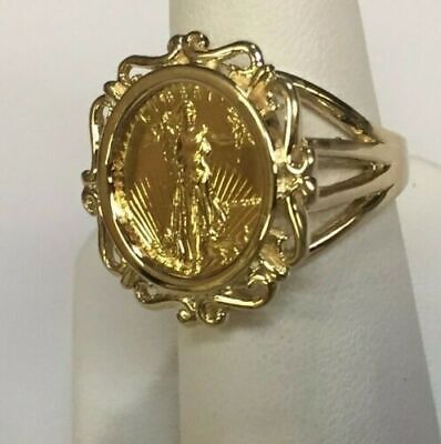 Handmade Solid Gold Fancy Coin Ring , 1/10oz Coin ,