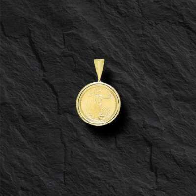 Handmade Solid Gold Fancy Coin Pendant , 1/10oz Coin ,