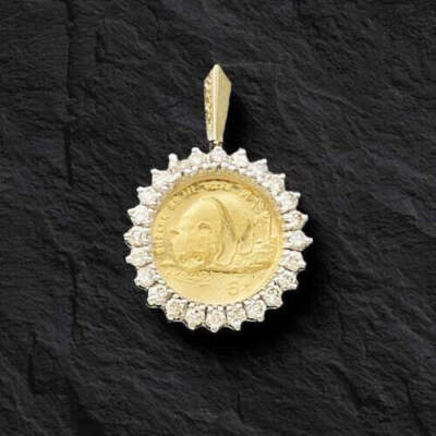Handmade Solid Gold Diamond Fancy Coin Pendant , Chinese Panda Bear Coin ,