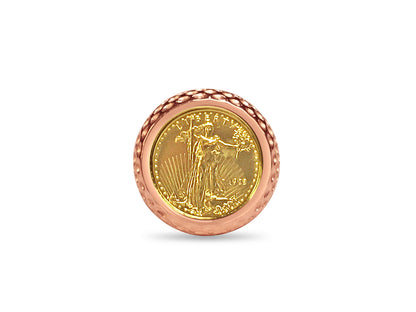 Handmade Solid Gold Fancy Coin Ring , 1/10oz Coin ,