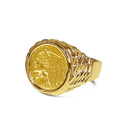Handmade Solid Gold Fancy Coin Ring , Indian Head Coin ,