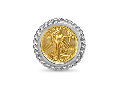 Handmade Solid Gold Fancy Ladies Coin Ring , 1/10oz Coin ,