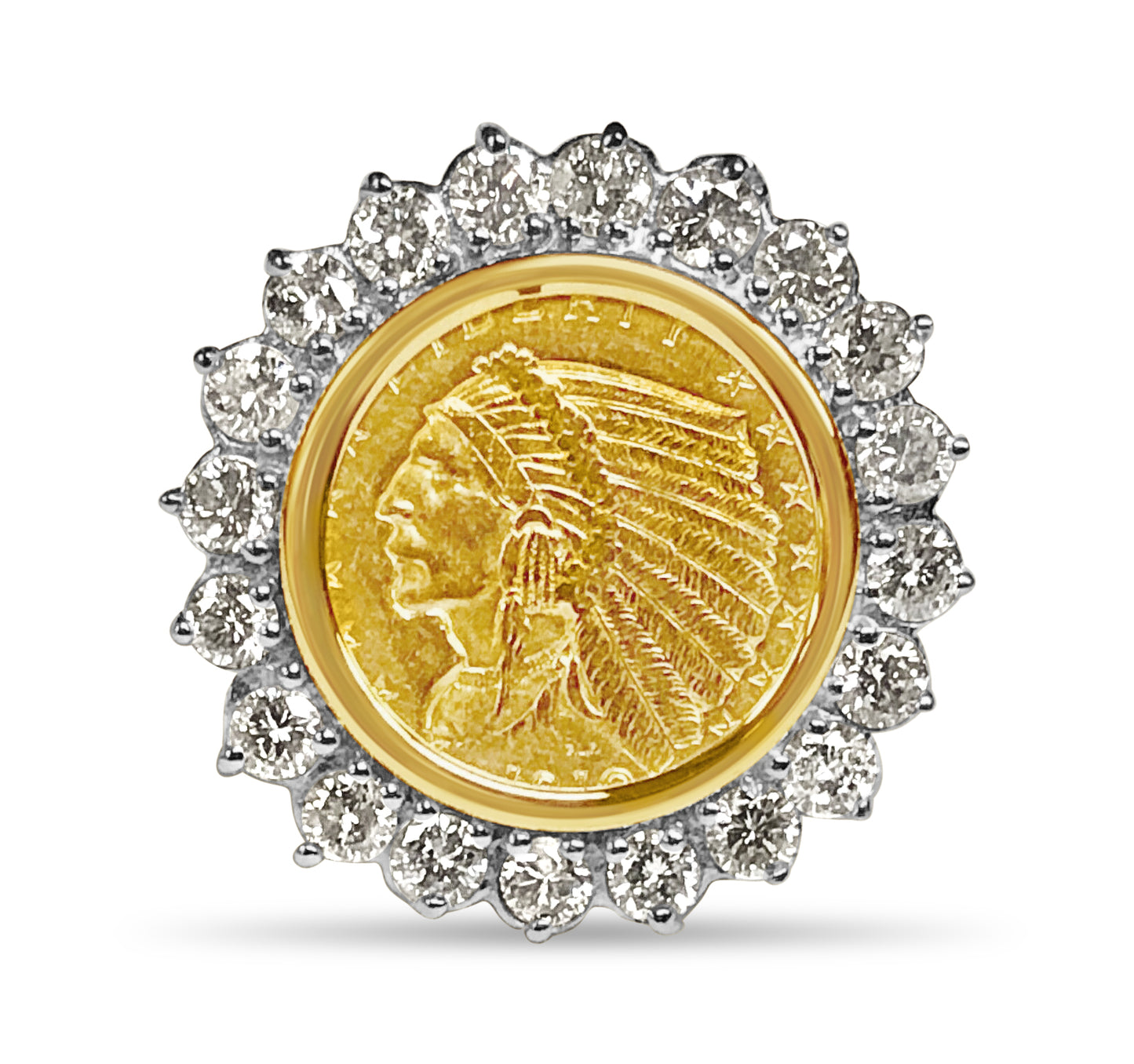 Handmade Solid Gold Diamond Fancy Coin Ring , Indian Head Coin ,