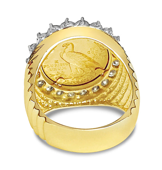 Handmade Solid Gold Diamond Fancy Coin Ring , Indian Head Coin ,