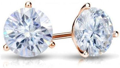 AceTex Round Brilliant Lab-Grown Diamond Earrings, 3-Prong in 14K Gold