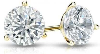 AceTex Round Brilliant Lab-Grown Diamond Earrings, 3-Prong in 14K Gold