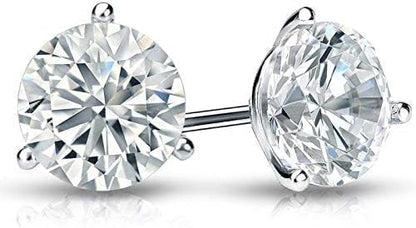 AceTex Round Brilliant Lab-Grown Diamond Earrings, 3-Prong in 14K Gold
