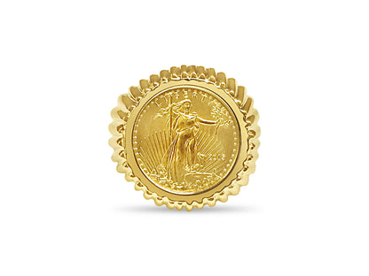 Handmade Solid Gold Fancy Coin Ring , 1/10oz Coin ,
