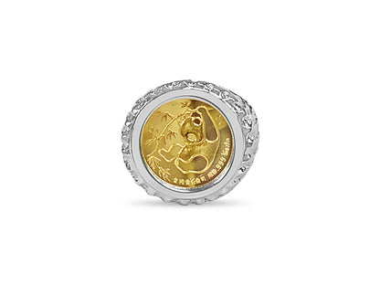 Handmade Solid Gold Fancy Coin Ring , Chinese Panda Bear Coin ,