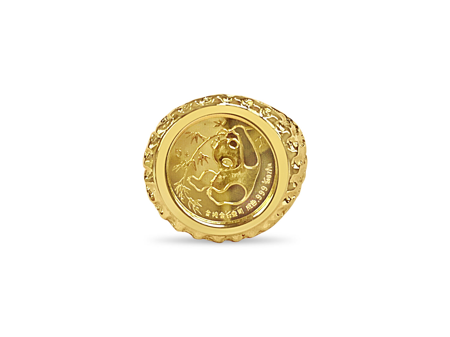 Handmade Solid Gold Fancy Coin Ring , Chinese Panda Bear Coin ,