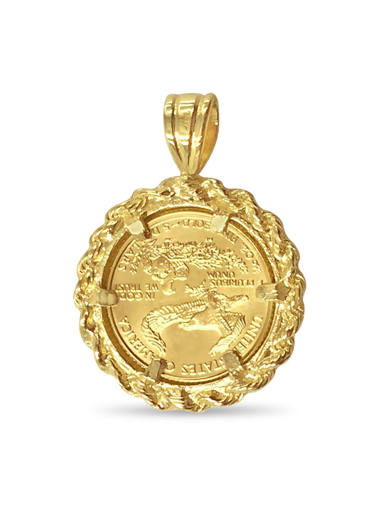 Handmade Solid Gold Rope Frame Coin Pendant , 1/10oz Coin ,