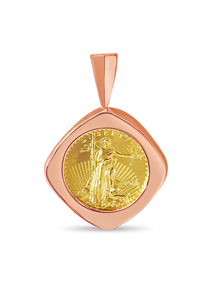 Handmade Solid Gold Fancy Coin Pendant , 1/10oz Coin ,
