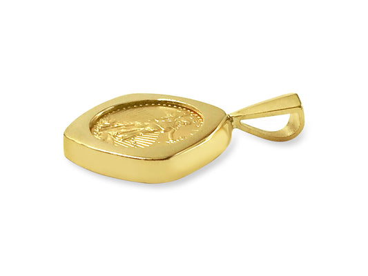 Handmade Solid Gold Fancy Coin Pendant , 1/10oz Coin ,