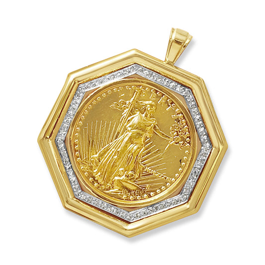 Handmade Solid Gold Fancy Coin Pendant , 1oz Coin ,