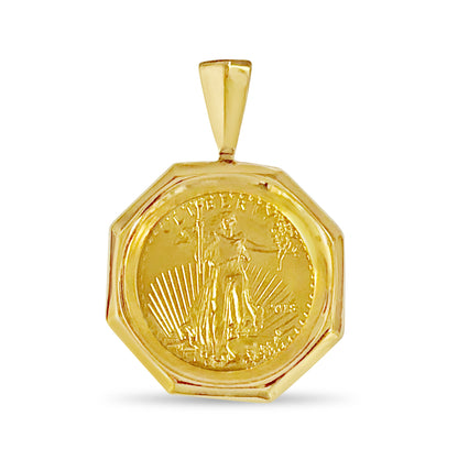 Handmade Solid Gold Fancy Coin Pendant , 1/4oz Coin ,