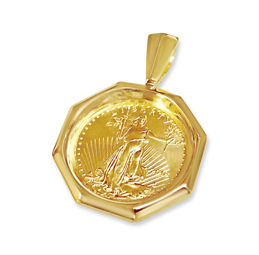 Handmade Solid Gold Fancy Coin Pendant , 1/4oz Coin ,