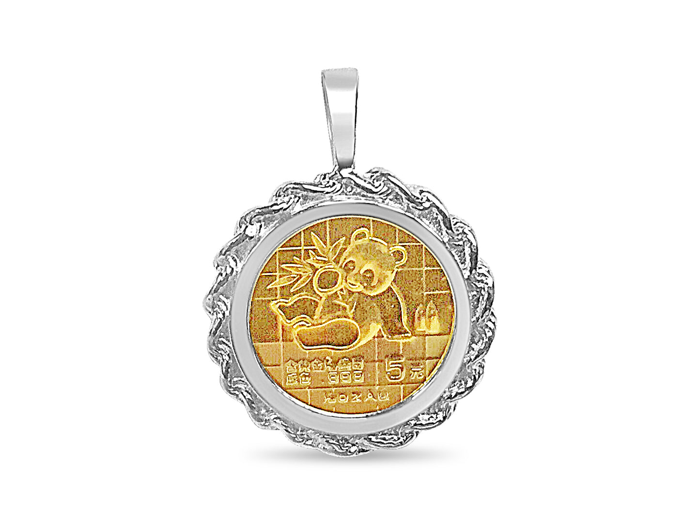 Handmade Solid Gold Fancy Coin Pendant , Chinese Panda Bear Coin ,