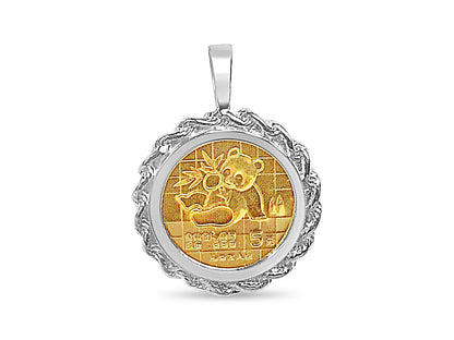 Handmade Solid Gold Fancy Coin Pendant , Chinese Panda Bear Coin ,