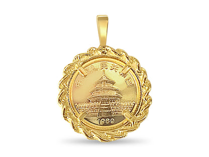 Handmade Solid Gold Fancy Coin Pendant , Chinese Panda Bear Coin ,