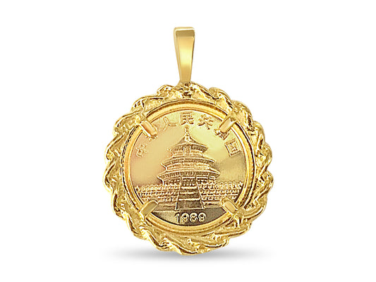 Handmade Solid Gold Fancy Coin Pendant , Chinese Panda Bear Coin ,