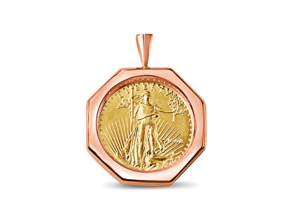 Handmade Solid Gold Fancy Coin Pendant , 1/2oz Coin ,