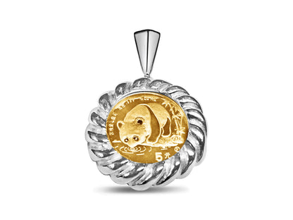 Handmade Solid Gold Fancy Coin Pendant , Chinese Panda Bear Coin ,