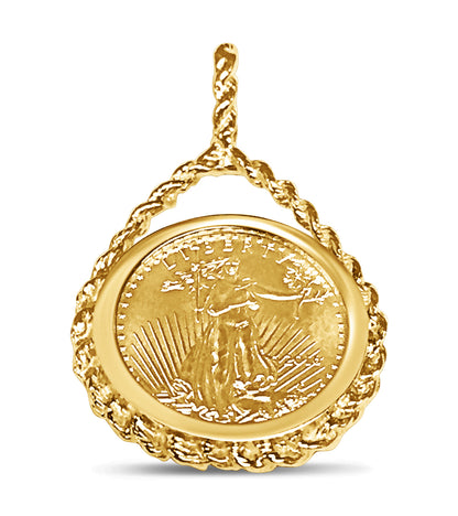 Handmade Solid Gold Rope Frame Coin Pendant , 1/10oz Coin ,