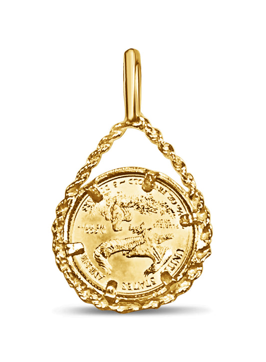 Handmade Solid Gold Rope Frame Coin Pendant , 1/10oz Coin ,