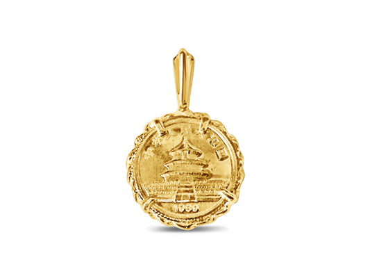 Handmade Solid Gold Fancy Coin Pendant , Chinese Panda Bear Coin ,