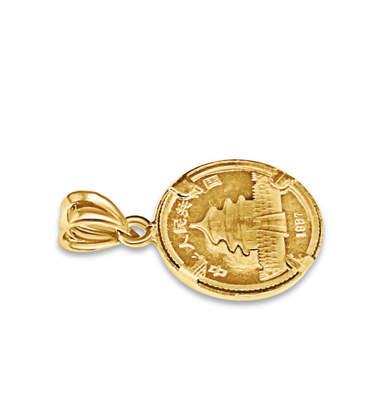 Handmade Solid Gold Classic Coin Pendant , Chinese Panda Bear Coin ,