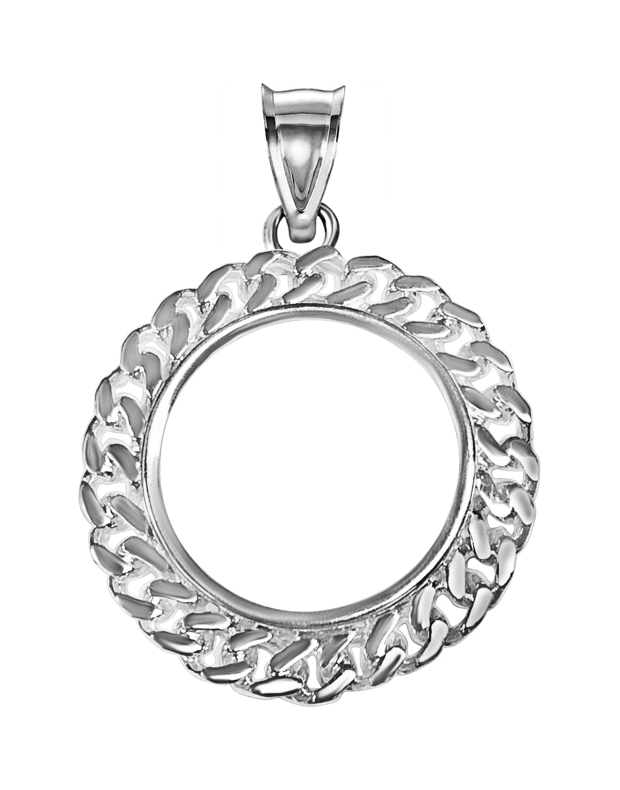 Handmade Solid Gold Curb Chain Link Frame Coin Pendant , 1oz Coin ,