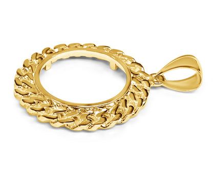 Handmade Solid Gold Curb Chain Link Frame Coin Pendant , 1oz Coin ,