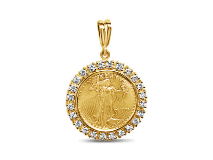 Handmade Solid Gold Diamond Fancy Coin Pendant , 1/2oz Coin ,