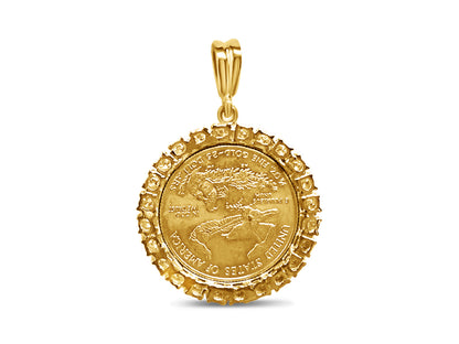 Handmade Solid Gold Diamond Fancy Coin Pendant , 1/2oz Coin ,