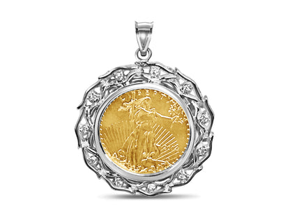 Handmade Solid Gold Diamond Fancy Coin Pendant , 1/4oz Coin ,