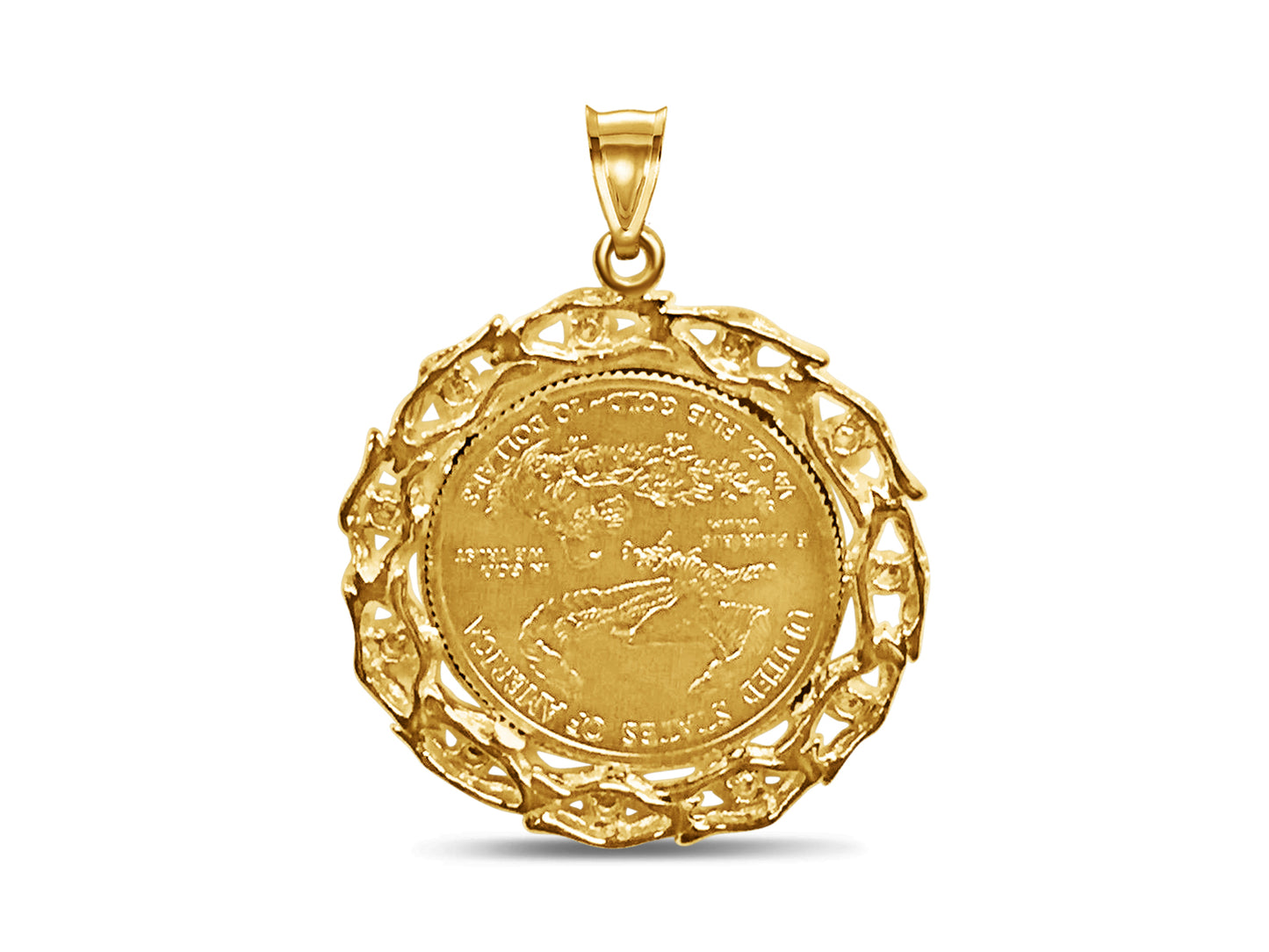 Handmade Solid Gold Diamond Fancy Coin Pendant , 1/4oz Coin ,